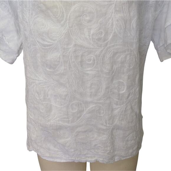 Valentina Naldi White Linen Top Size S Flutter Ruffle Sleeve Embroidered Italy - Picture 4 of 7